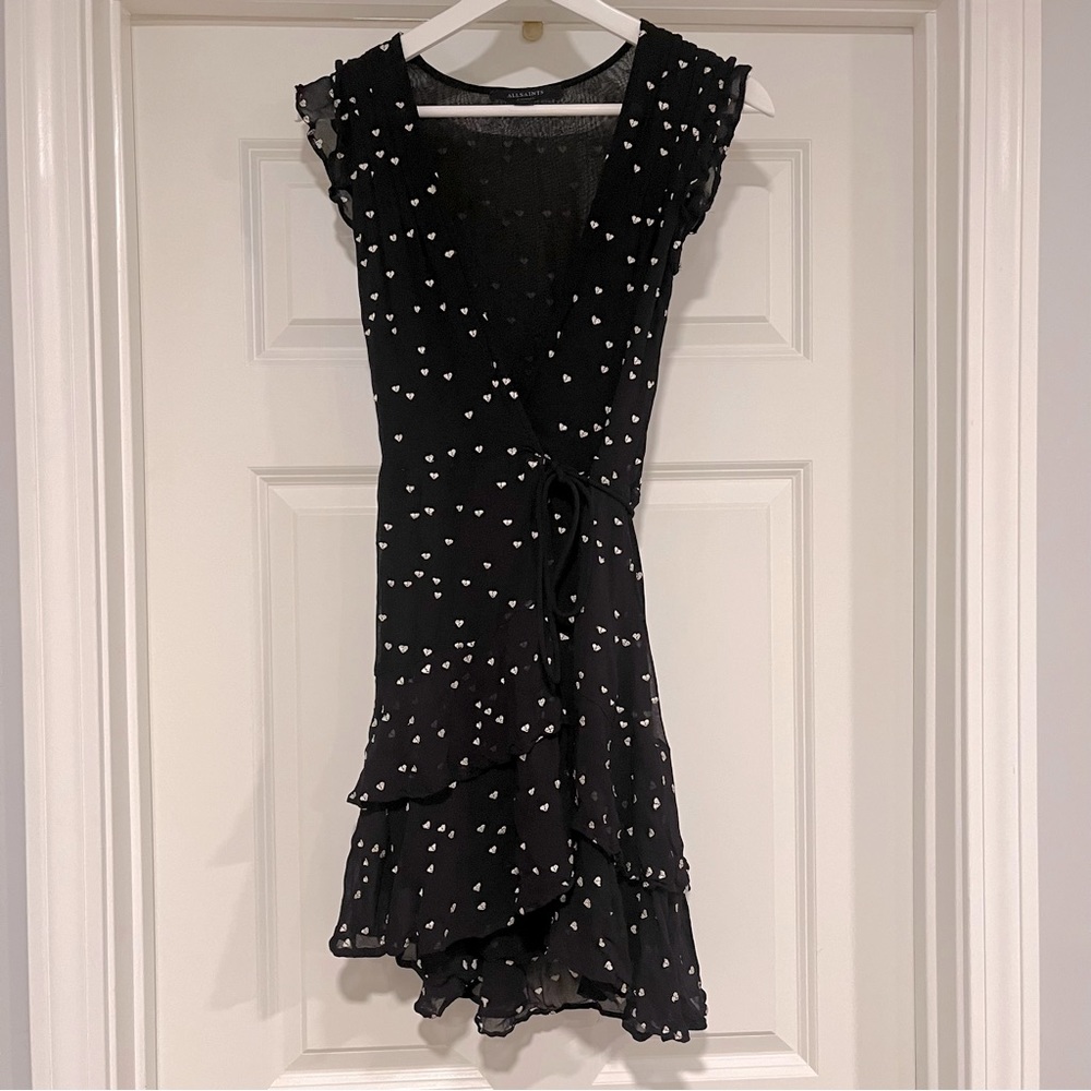 All Saints Heart Embroidered Mini Wrap Dress Size XS